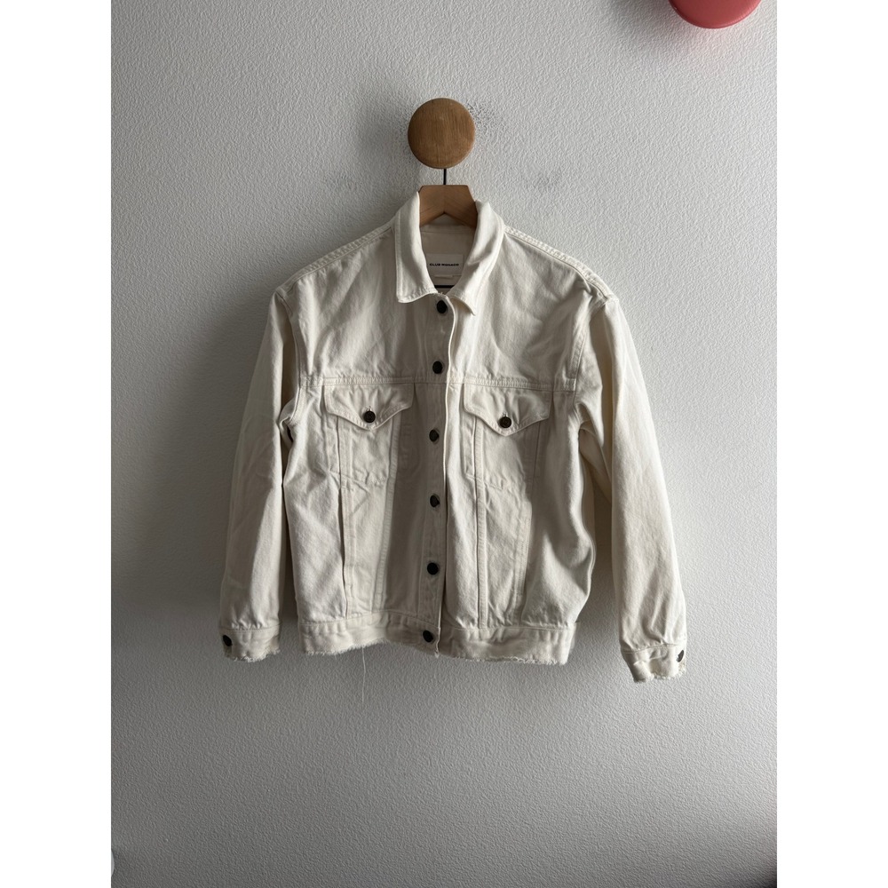 Club Monaco White Denim Jacket Raw Hem Size XS